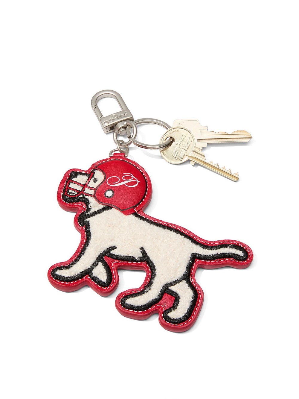 NWT PINK Victoria's Secret Red & White Dog 🏈 Keychain Charm